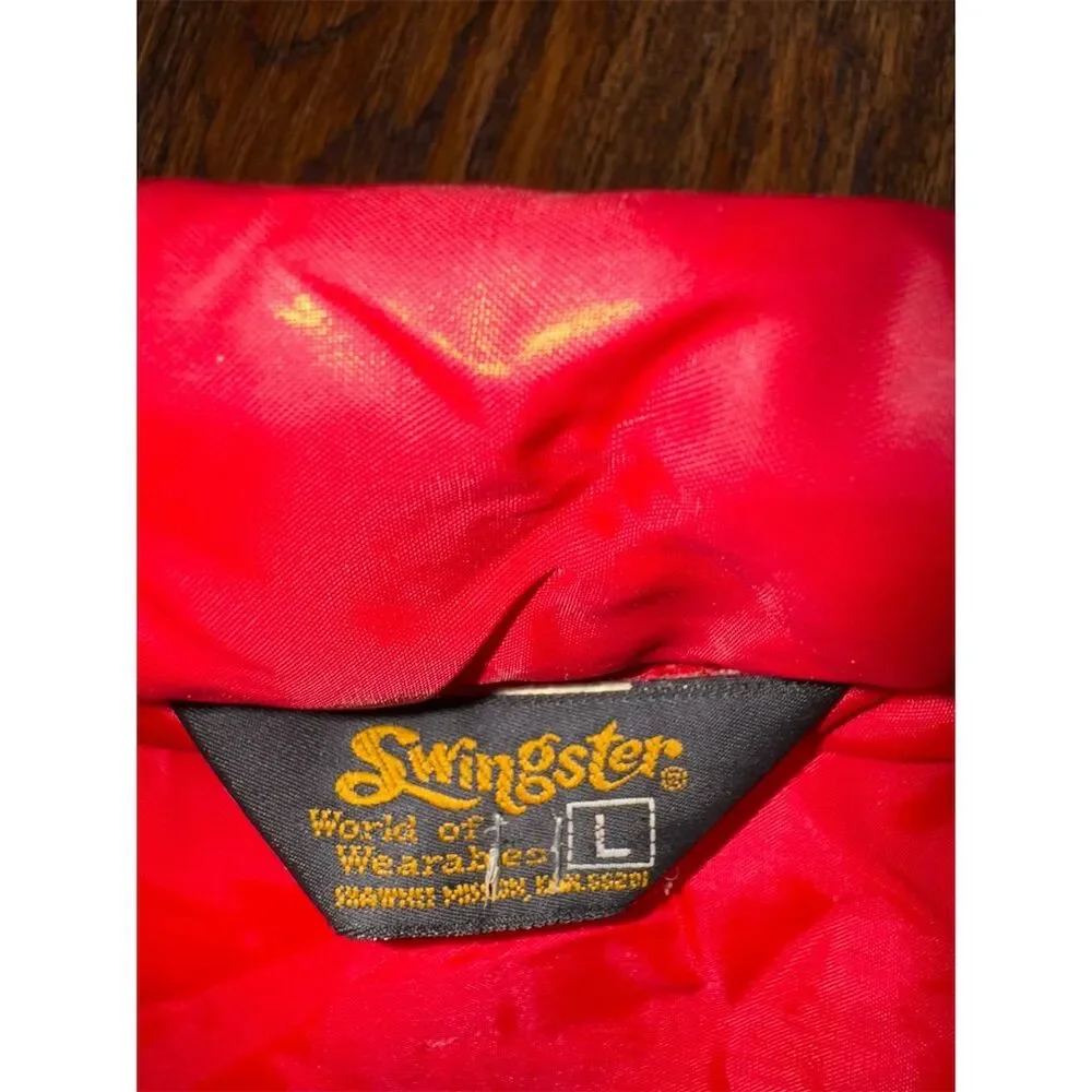 Vintage Swingster 70’s Red Puffer Vest Men's L Retro Casual Logo Patch: Snap Up